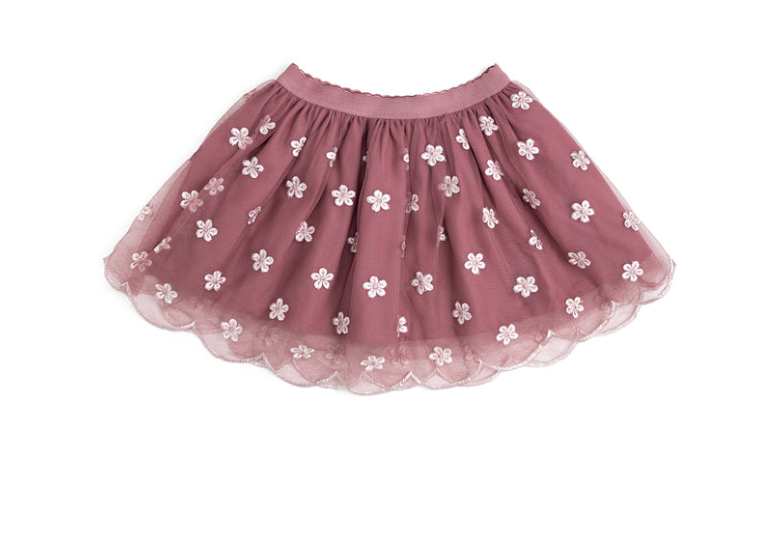 Berry Floral Embroidered Tutu Skirt