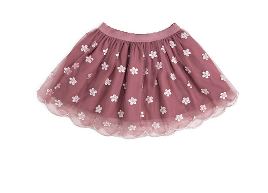 Berry Floral Embroidered Tutu Skirt