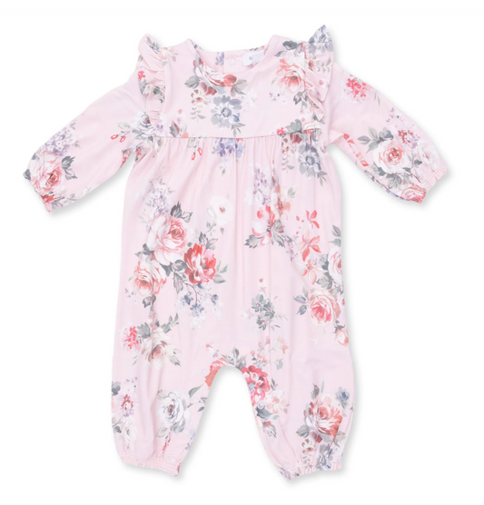 Painterly Rose Bouquets - Ruffle Sleeve Snap Romper