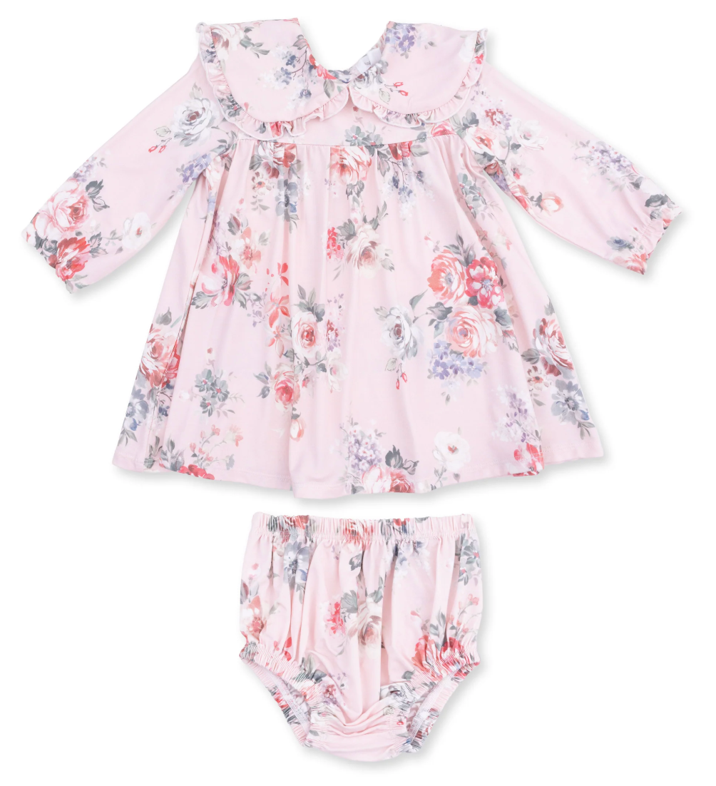 Painterly Rose Bouquets - Sofia Dress with Oversize Collar and Bloomer