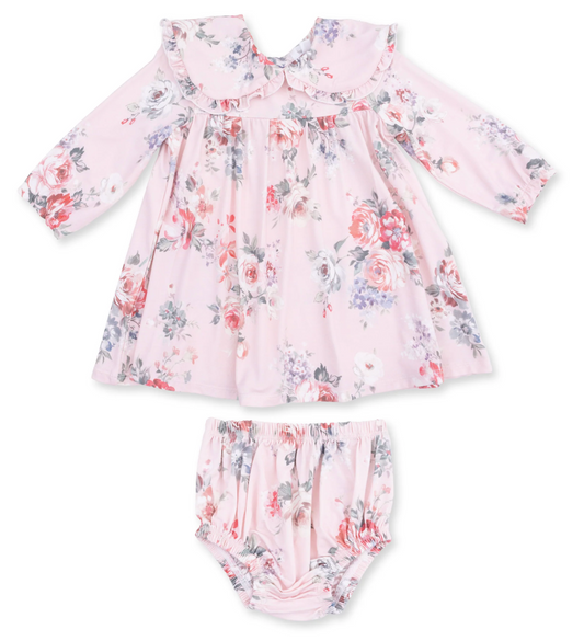 Painterly Rose Bouquets - Sofia Dress with Oversize Collar and Bloomer