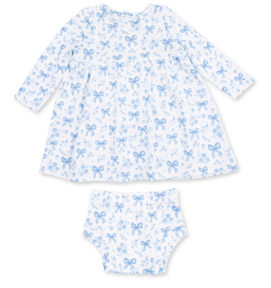 Blue Bows and Flowers - Simple Dress and Bloomer