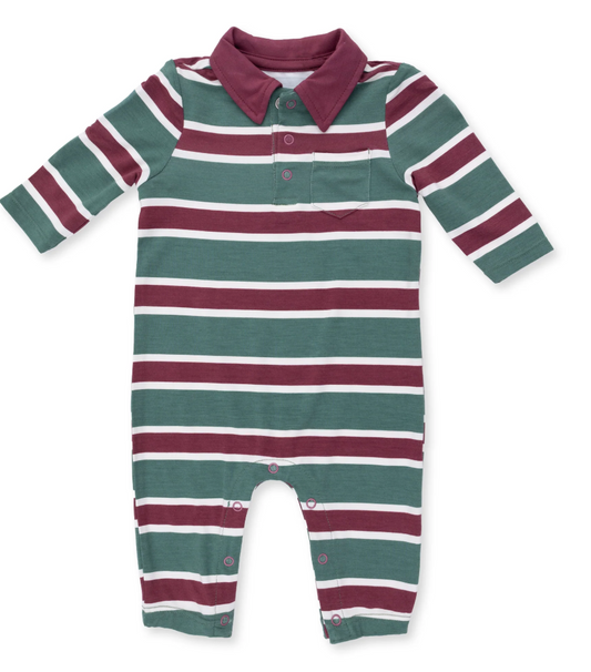 Rugby Stripe Green  Polo Romper