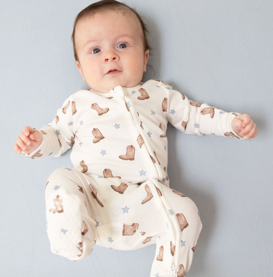 Mini Cowboy Boots  2 Way Zipper Footie