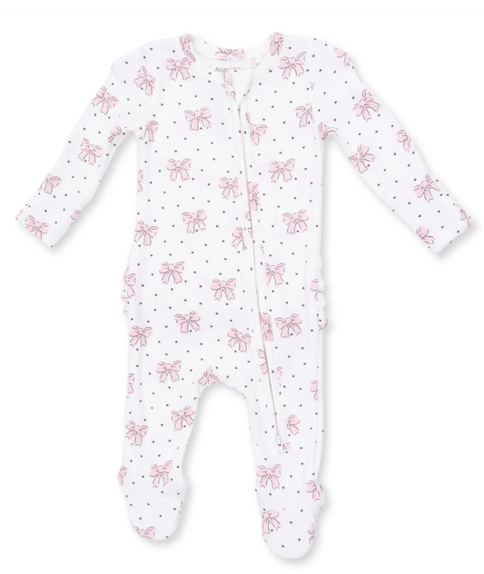 Bows and Hearts  2 Way Ruffle Back Zipper Footie