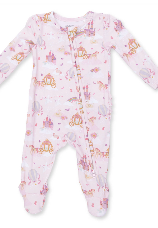 Princess Unicorns and Castle  2 Way Ruffle Back Zipper Footie
