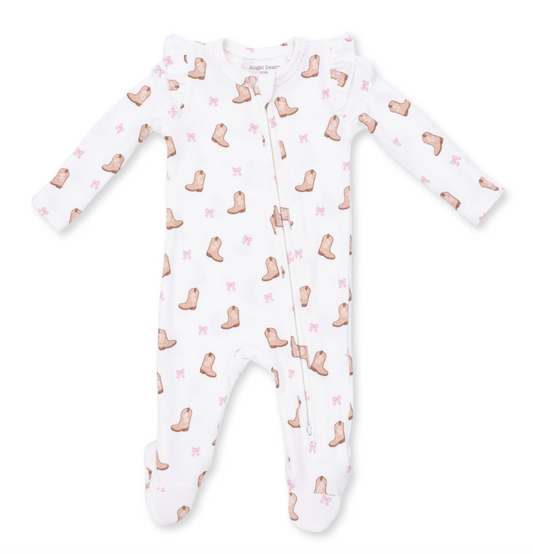 Mini Cowgirl Boots  2 Way Ruffle Sleeve Zipper Footie