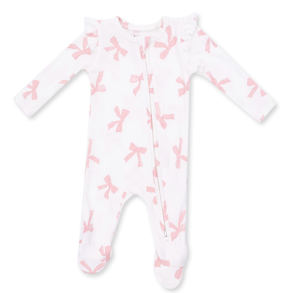 Pretty Bows  2 Way Ruffle Sleeve Zipper Footie