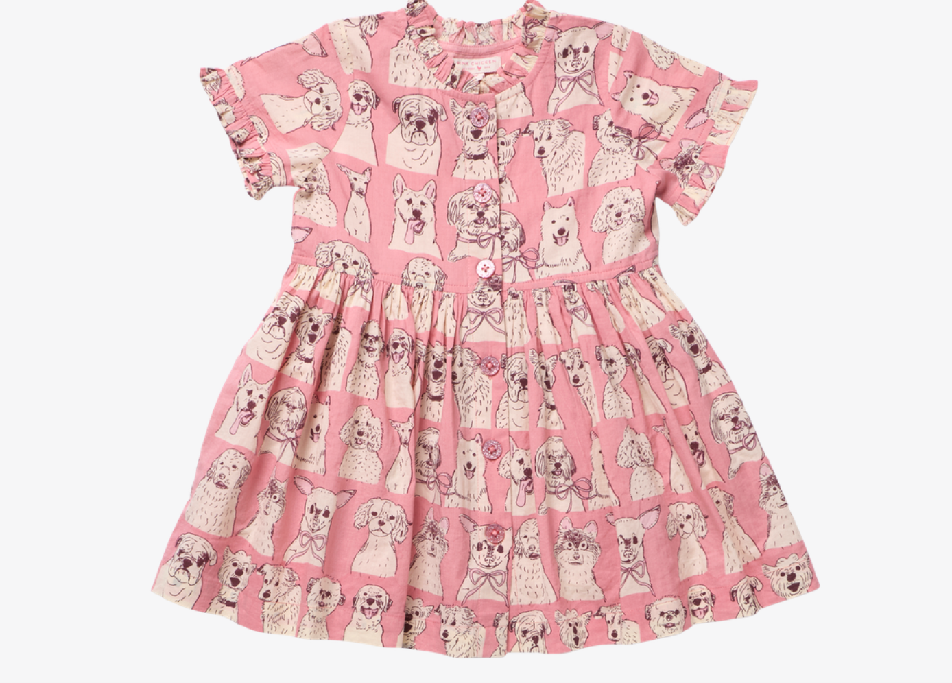Girls Pink Sketched Dogs Dress