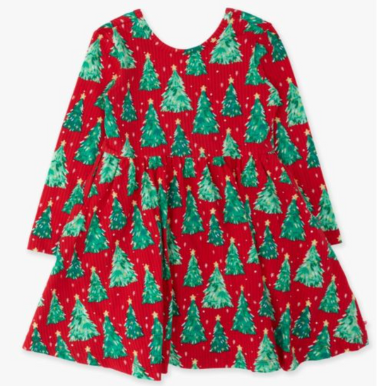 O Christmas Tree Knit Long Sleeve Twirl Dress