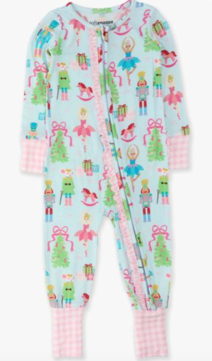 Nutcracker Wishes Convertible Ruffle One Piece Pajama, Bamboo Viscose