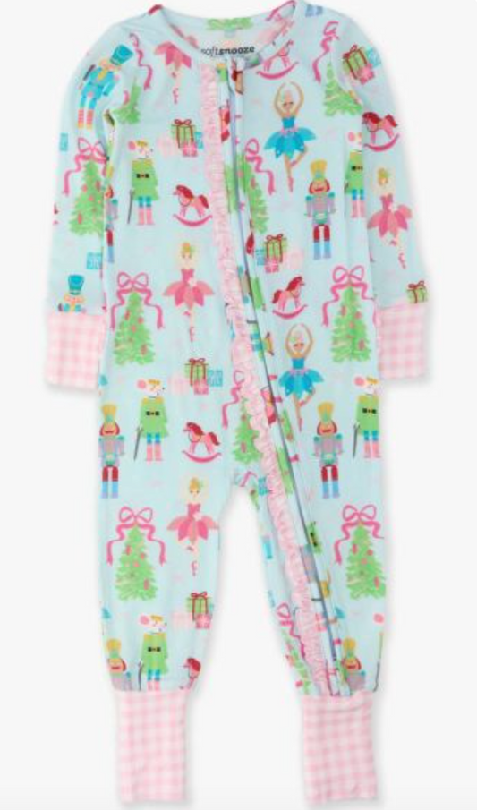Nutcracker Wishes Convertible Ruffle One Piece Pajama, Bamboo Viscose