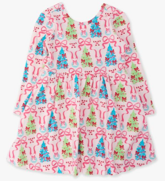 Merry & Bright Bows Knit Long Sleeve Twirl Dress