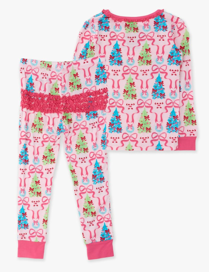 Merry & Bright Bows Ruffle Long Sleeve Pajama Set, Bamboo Viscose