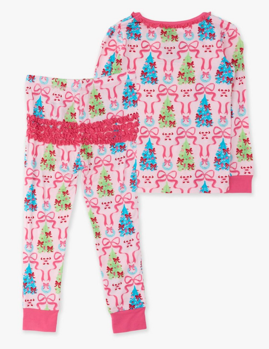 Merry & Bright Bows Ruffle Long Sleeve Pajama Set, Bamboo Viscose