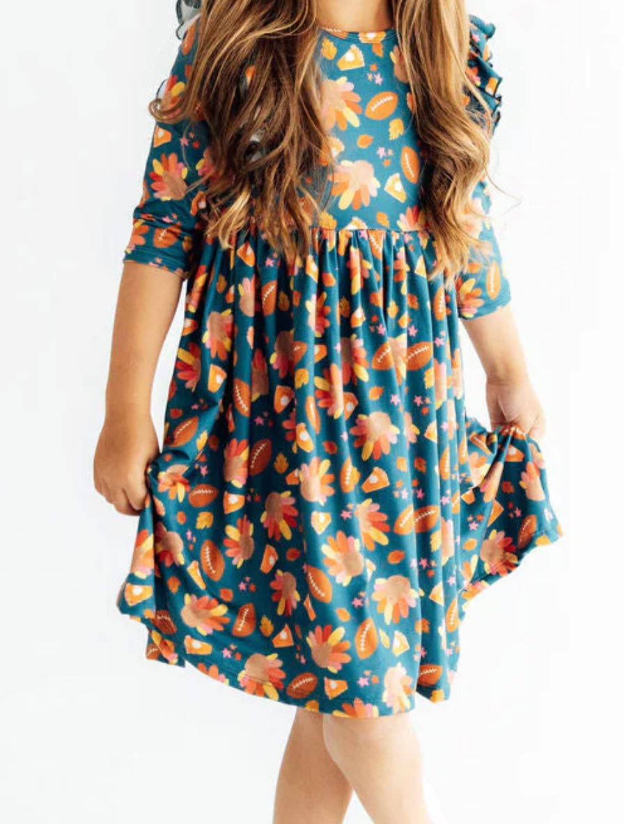 Gobble til You Wobble Sleeve Ruffle Twirl Dress