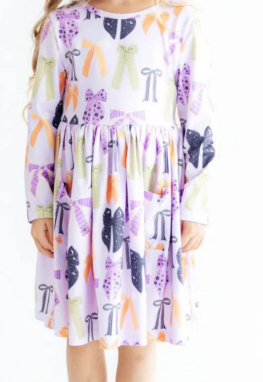 Tied with a Boo Lavender L/S Pocket Twirl Dress