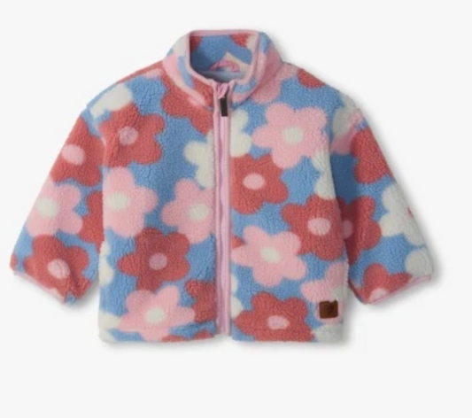 Big Flowers Mock Neck Faux Sherpa Jacket - Kentucky Blue