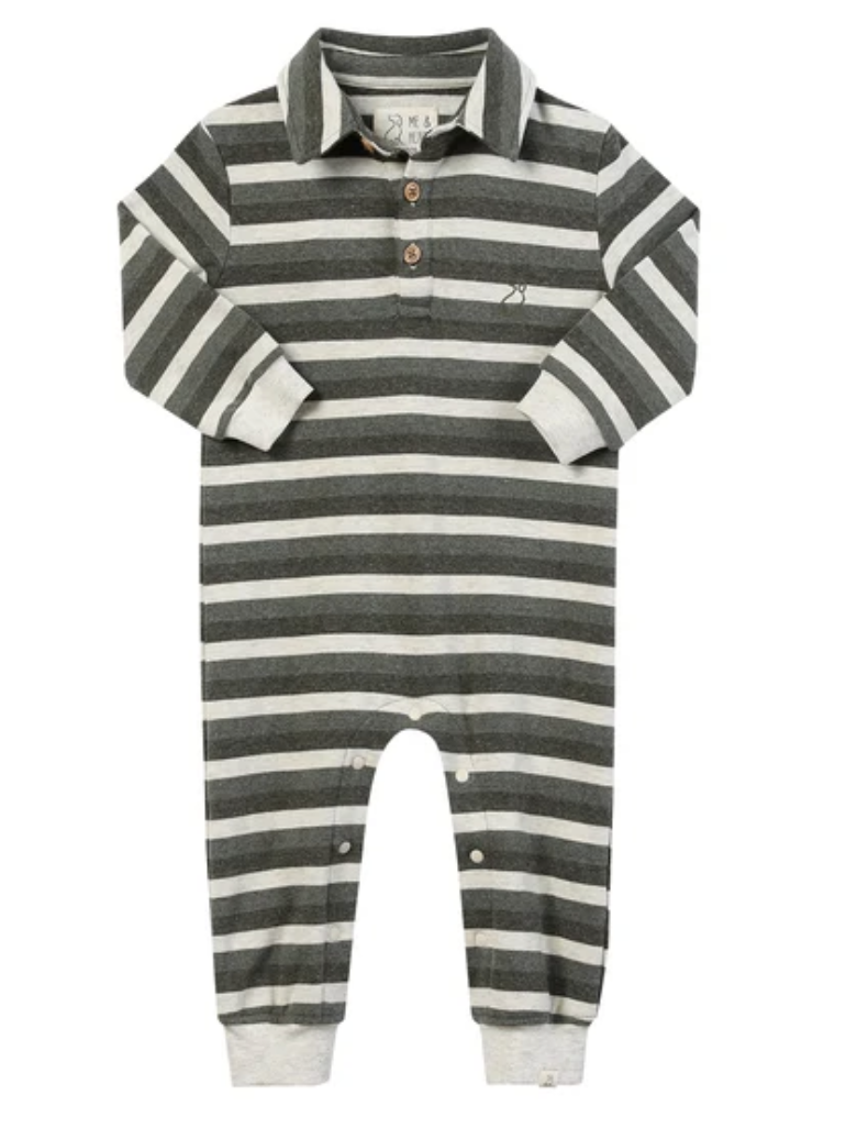 Kingston Sage/Cream Stripe Polo Romper