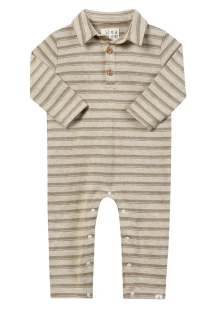 Kingston Beige/Beige Stripe Polo Romper