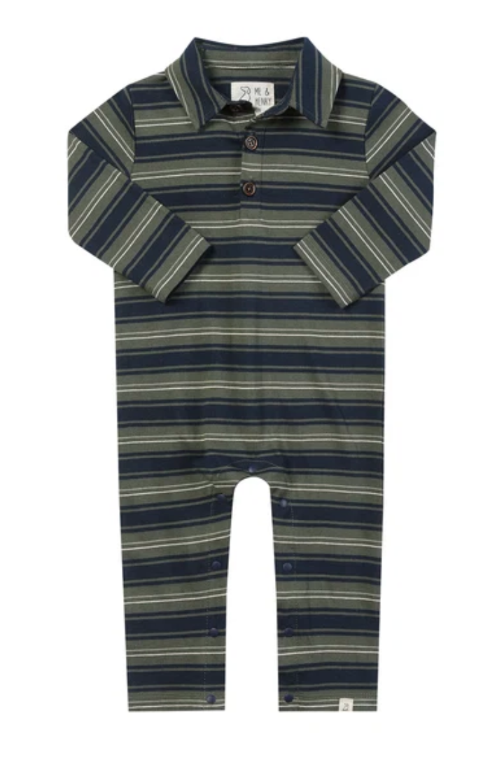 Kingston Blue/Green Stripe Polo Romper