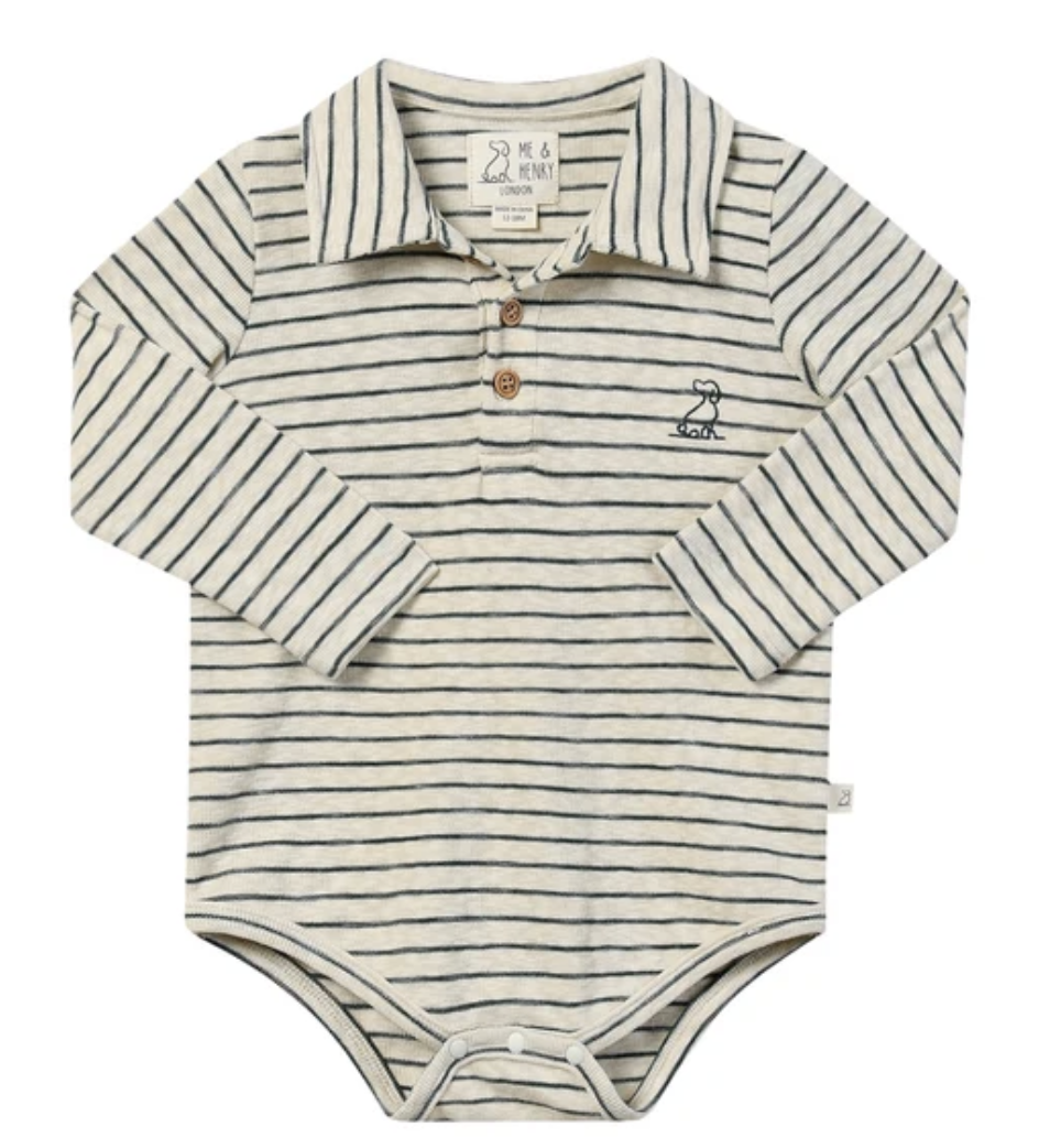 Seymour Cream/Green Striped Polo Onesie