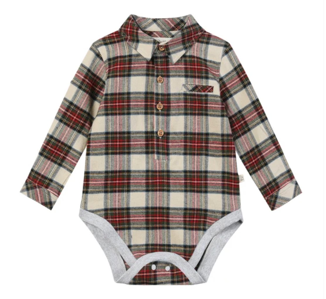 Jasper Cream/Green plaid Woven Onesie