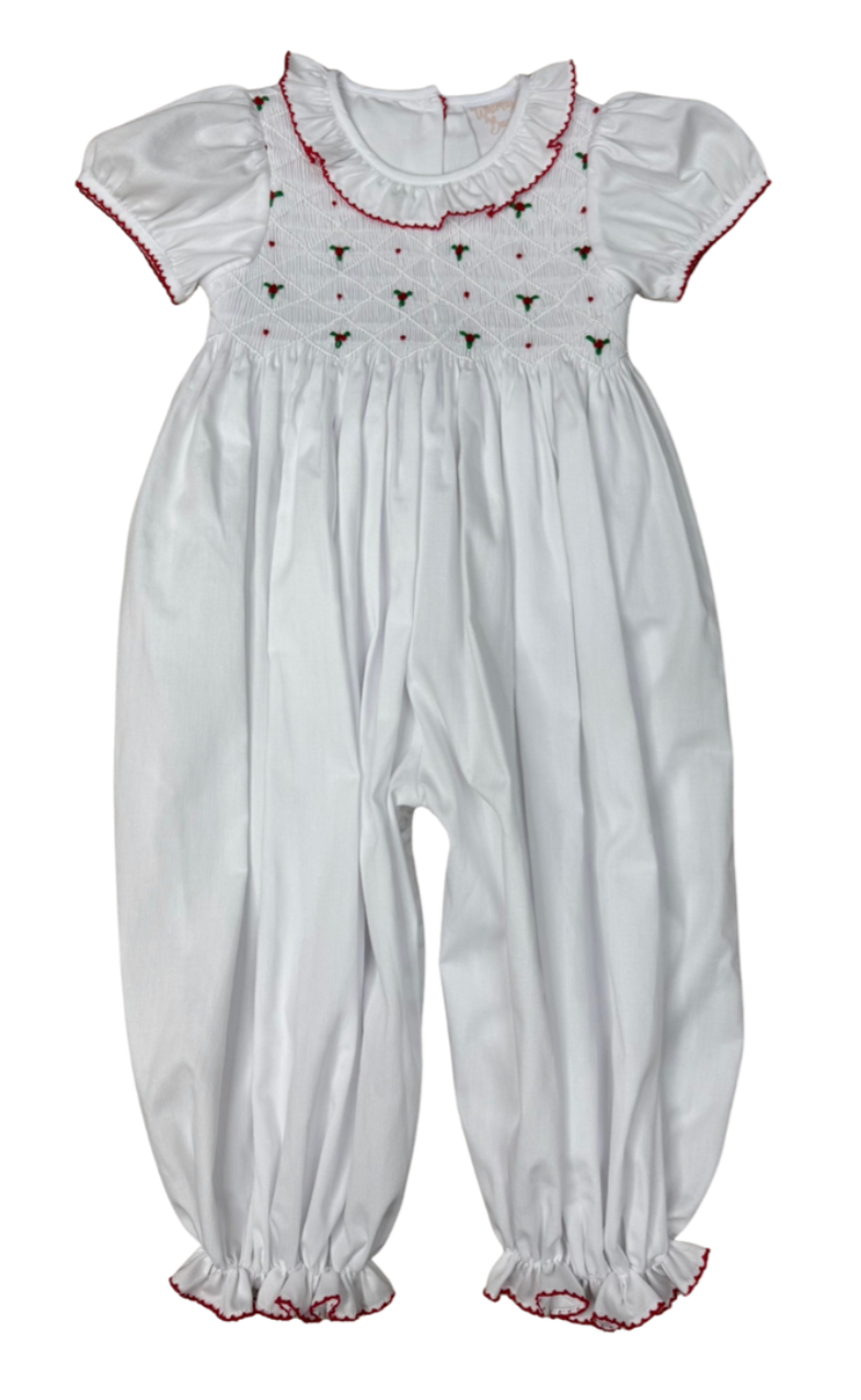 Holiday Holly Smocked Ruffle Romper