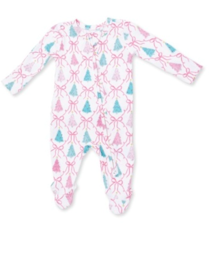 Ruffle Back Zipper Footie - Bow Trellis Tree