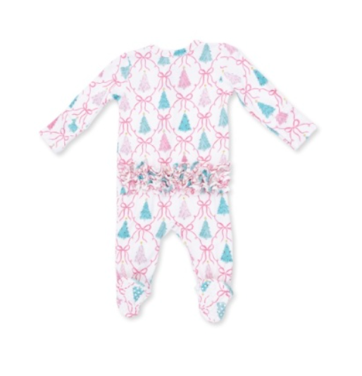 Ruffle Back Zipper Footie - Bow Trellis Tree