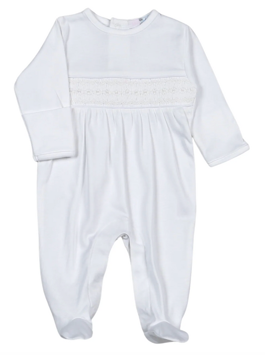 White Hand Smocked Pima Footie