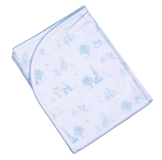 BLUE BABY TOILE PIMA RECEIVING BLANKET