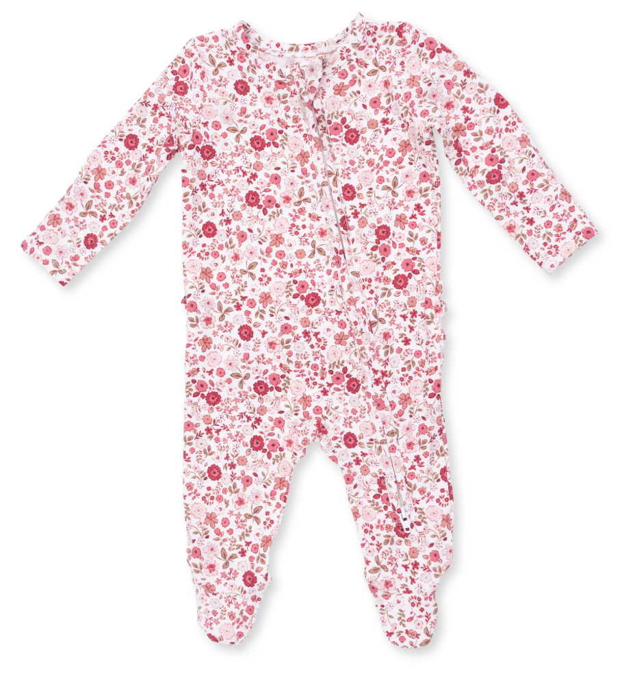 Serene Floral 2 Way Ruffle Back Zipper Footie