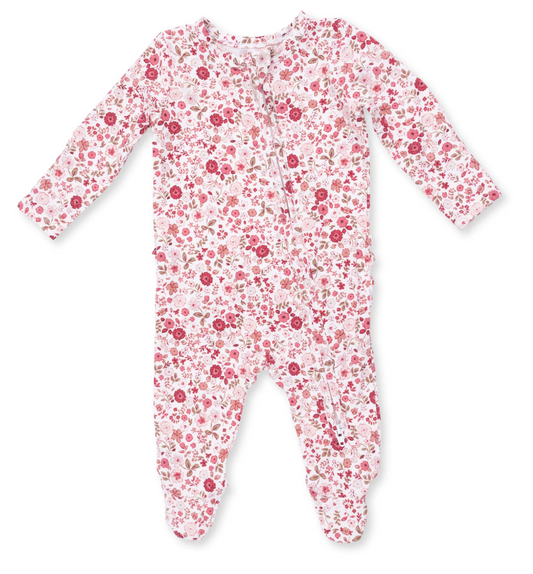 Serene Floral 2 Way Ruffle Back Zipper Footie