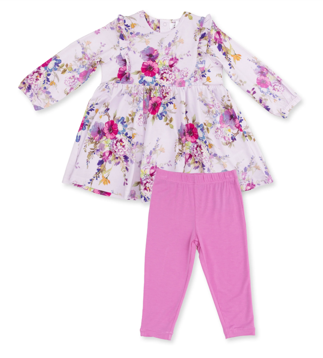 Dahlia Floral Long Sleeve Ruffle Dress and Legging