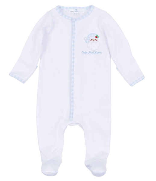 Sweet St Nick Applique Baby's First Christmas Footie - Light Blue