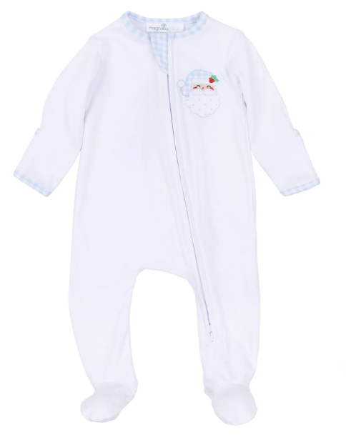 Sweet St Nick Applique Zip Footie - Light Blue