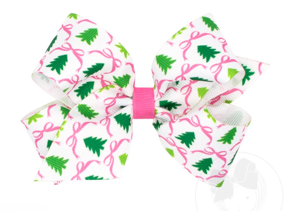 Medium Pink Christmas Tree Print Bow