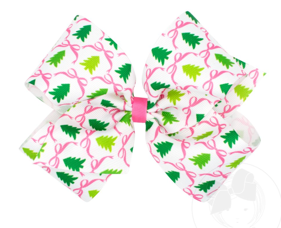 King Pink Christmas Tree Print Bow