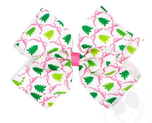 King Pink Christmas Tree Print Bow