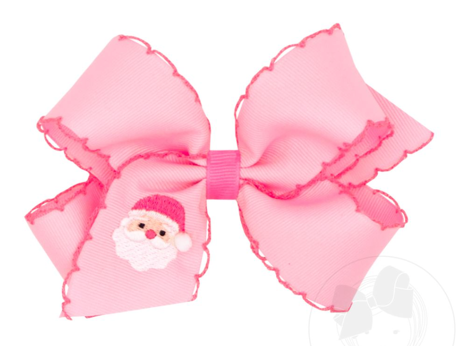 Medium Moonstitch Santa Embroidery Pink Hair Bow