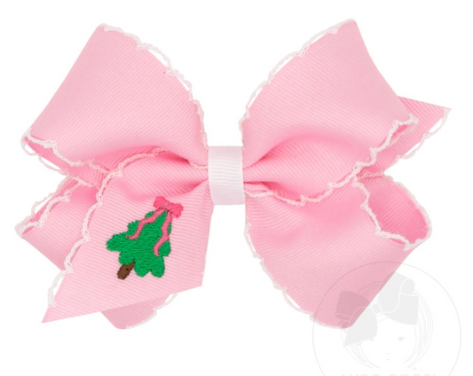 Medium Moonstitch Christmas Tree Embroidery Pink Hair Bow