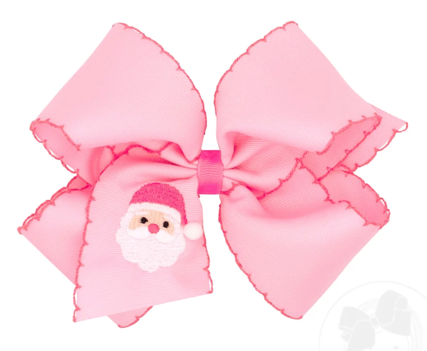 King Moonstitch Santa Embroidery Pink Hair Bow