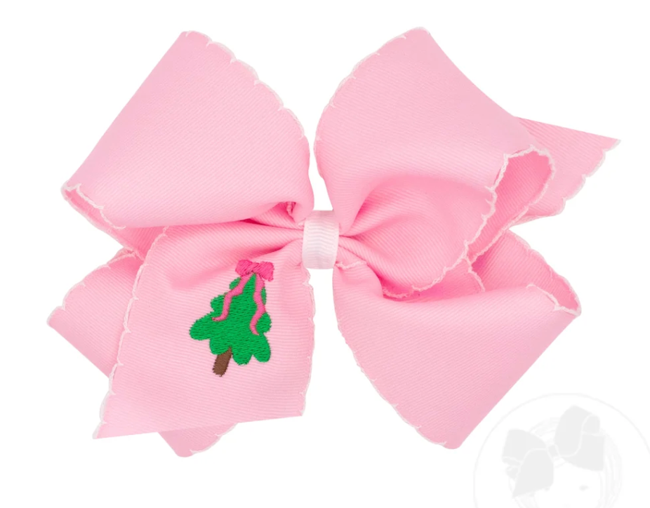 King Moonstitch Christmas Tree Embroidery Pink Hair Bow