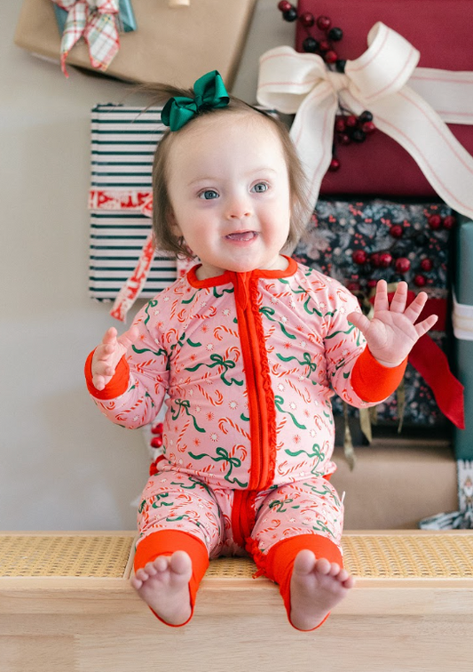 Candy cane ribbons ruffle romper