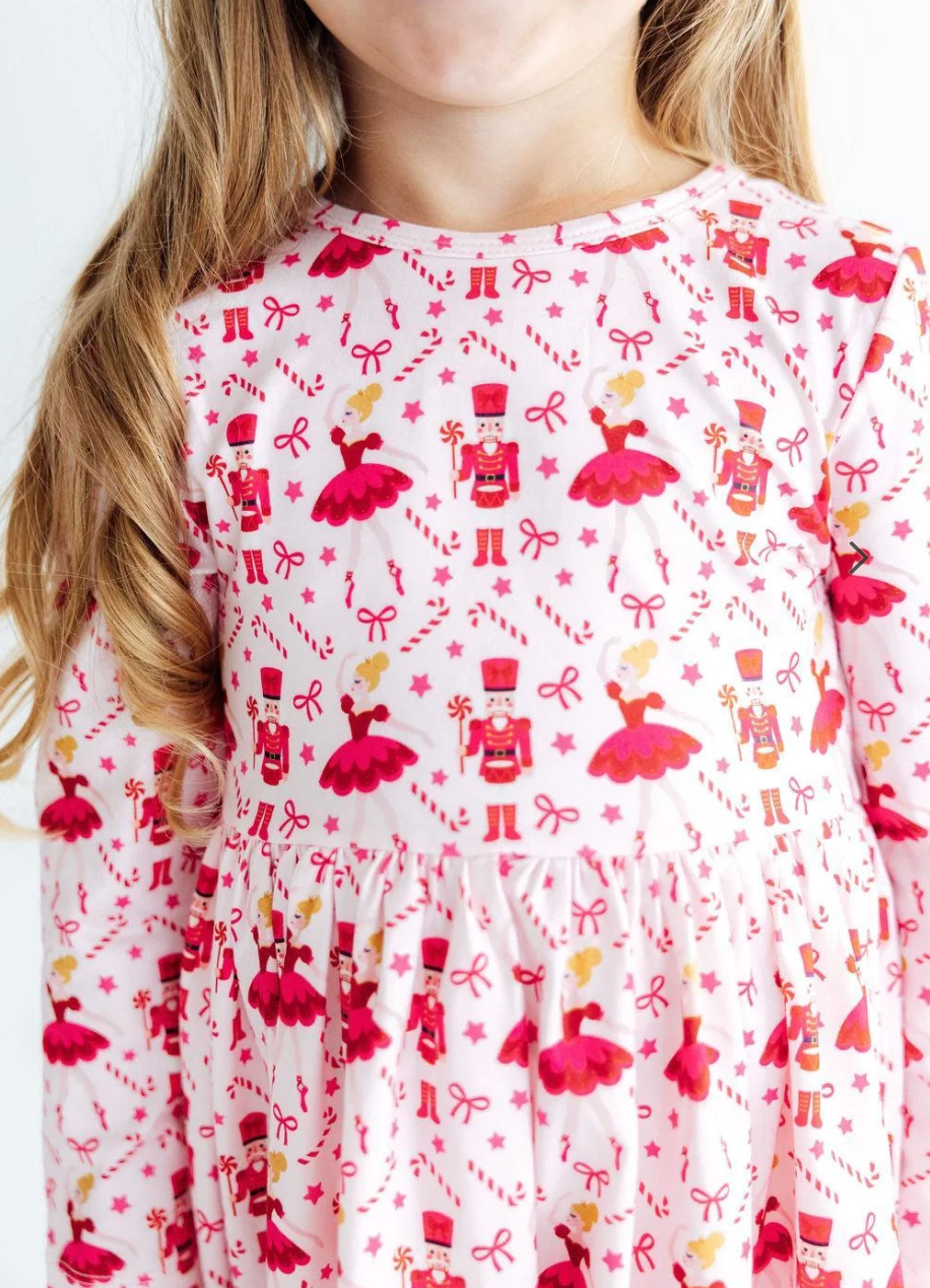 Candy Cane Ballet L/S Ruffle Hem Twirl Dress