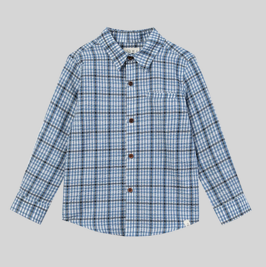 Blue & White Seersucker Plaid Button Down