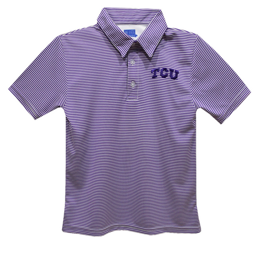 TCU Embroidered Purple Stripes Polo