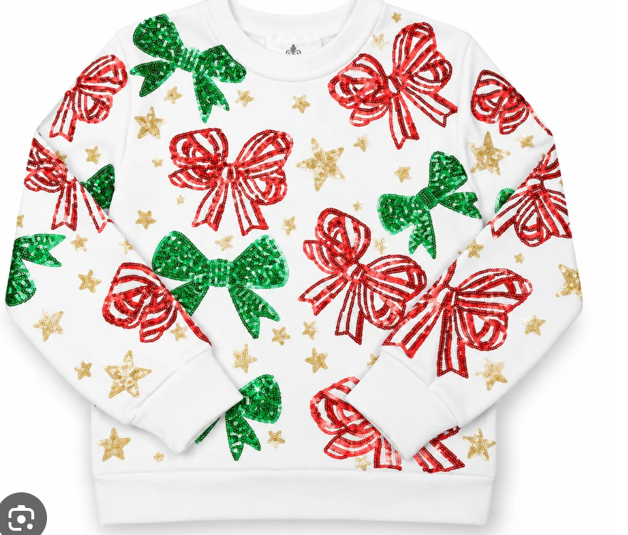 Old Fashion Xmas Bows Sequin Sweatshirt - White