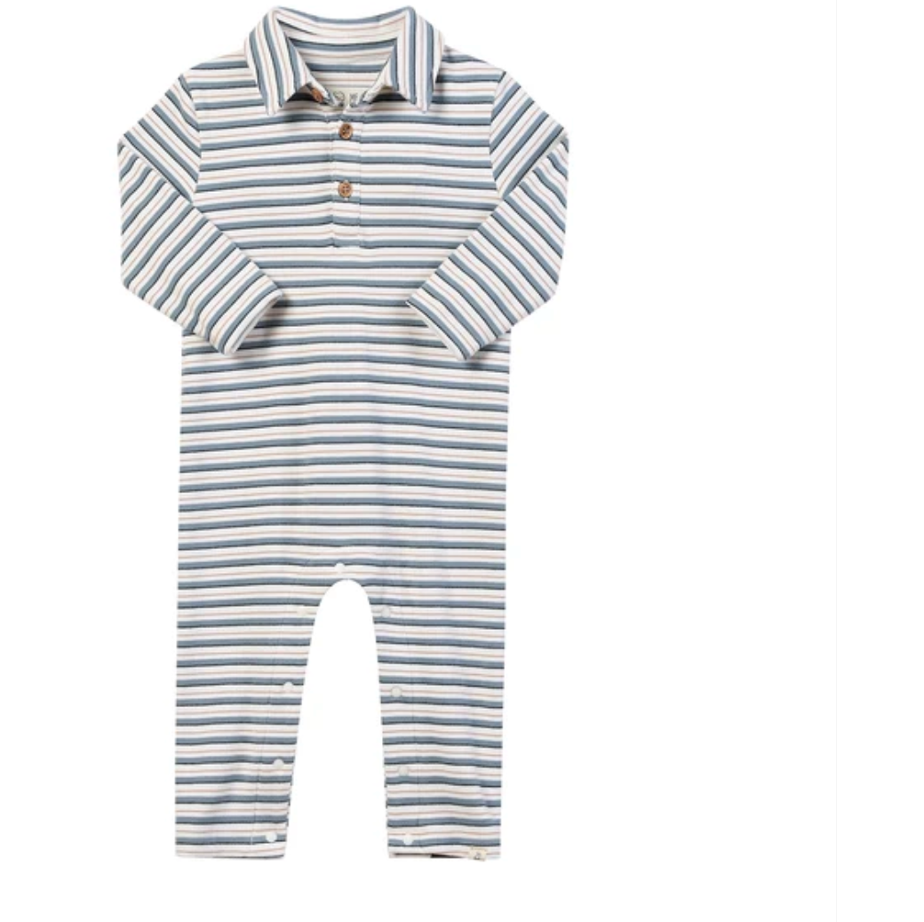 Snuggle China/white stripe cosy fabric Polo Romper